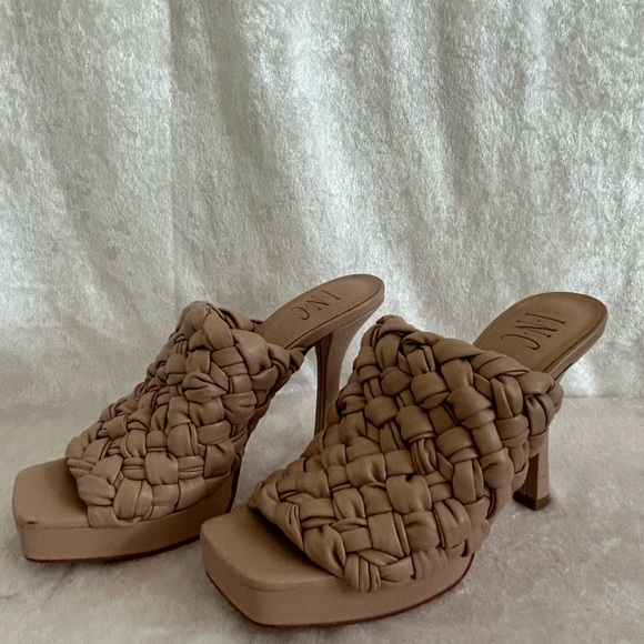 INC Braided Square Toe Slip on Platform Sandals‎ Cream/Nude - Picture 2 of 6